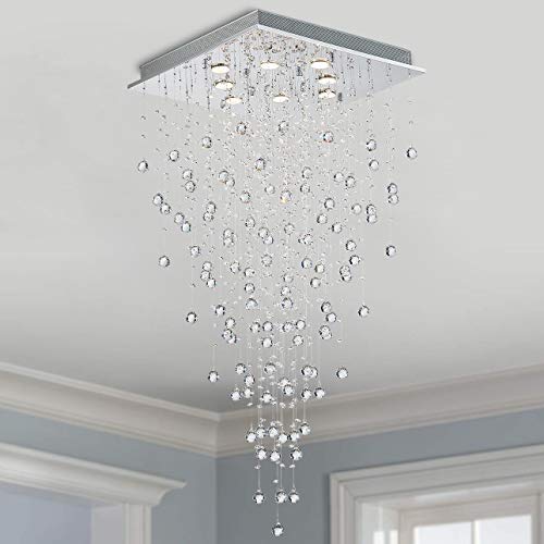 Bestier Modern Crystal Square Raindrop Chandelier Lighting Flush Mount LED Ceiling Light Fixture Pendant Lamp for Dining Room Bathroom Bedroom Livingroom 8 GU10 Bulbs Required 22 in Wide 47 inch High - Image 3