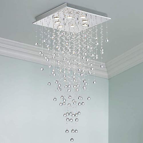 Bestier Modern Crystal Square Raindrop Chandelier Lighting Flush Mount LED Ceiling Light Fixture Pendant Lamp for Dining Room Bathroom Bedroom Livingroom 8 GU10 Bulbs Required 22 in Wide 47 inch High - Image 4
