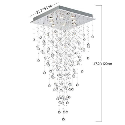 Bestier Modern Crystal Square Raindrop Chandelier Lighting Flush Mount LED Ceiling Light Fixture Pendant Lamp for Dining Room Bathroom Bedroom Livingroom 8 GU10 Bulbs Required 22 in Wide 47 inch High - Image 2