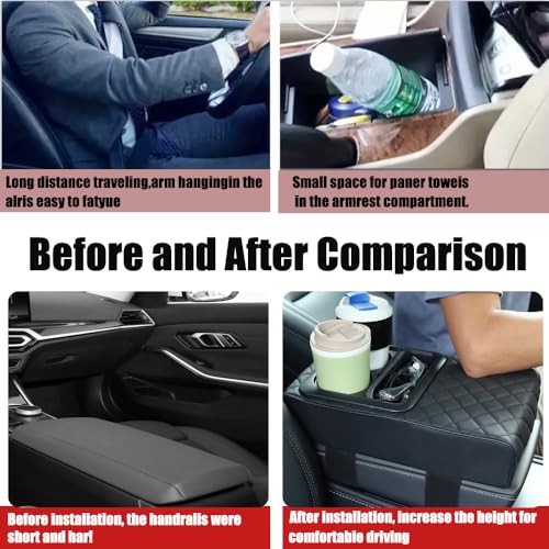 Supin Car Armrest Cushion - Multifunctional Faux Leather Armrest Cushion with Cup Holder, Phone Storage, and Ergonomic Design for All Seasons (BLack) - Image 3