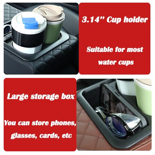Supin Car Armrest Cushion - Multifunctional Faux Leather Armrest Cushion with Cup Holder, Phone Storage, and Ergonomic Design for All Seasons (BLack) - Image 5