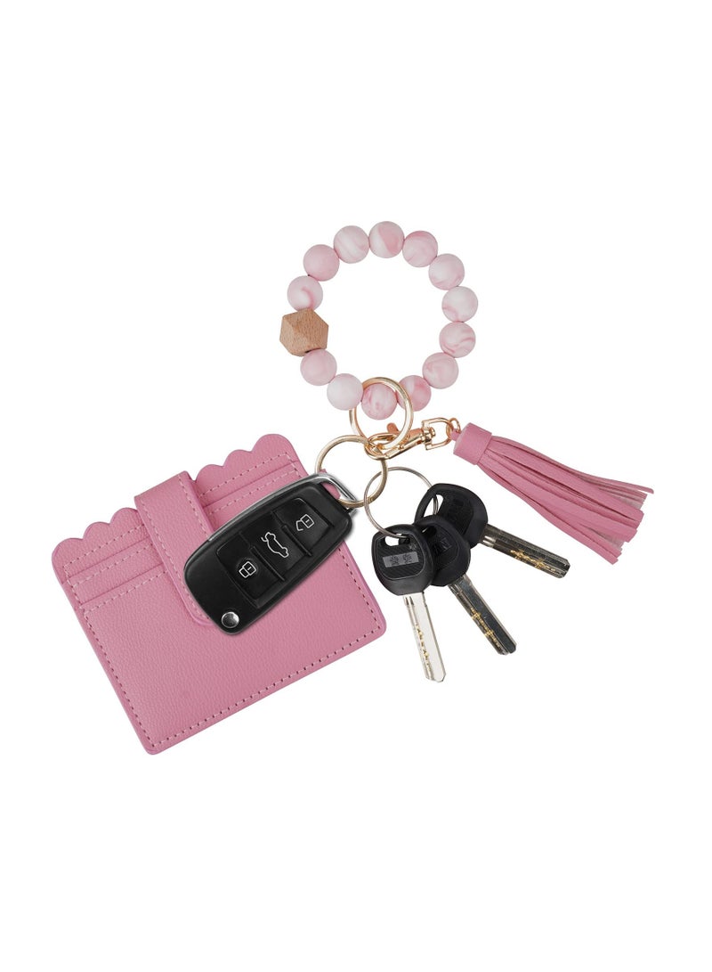 SOLARAE Bracelet Card Holder with Silicone Beads, for Women Silicone Beaded Car Key, Rings with Tassel Bangle - Image 2