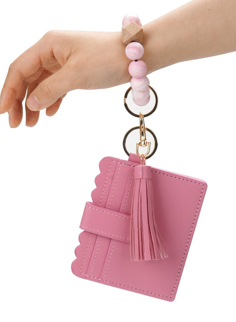 SOLARAE Bracelet Card Holder with Silicone Beads, for Women Silicone Beaded Car Key, Rings with Tassel Bangle - Image 5