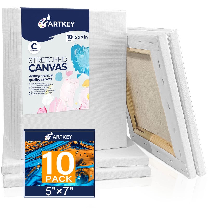 Stretched Canvases for Painting 5x7 Inch 10Pack 10 oz Triple Primed AcidFree 100 Cotton Blank Canvas Small Canvases for Oil Paint Acrylics Pouring  Wet Art Media
