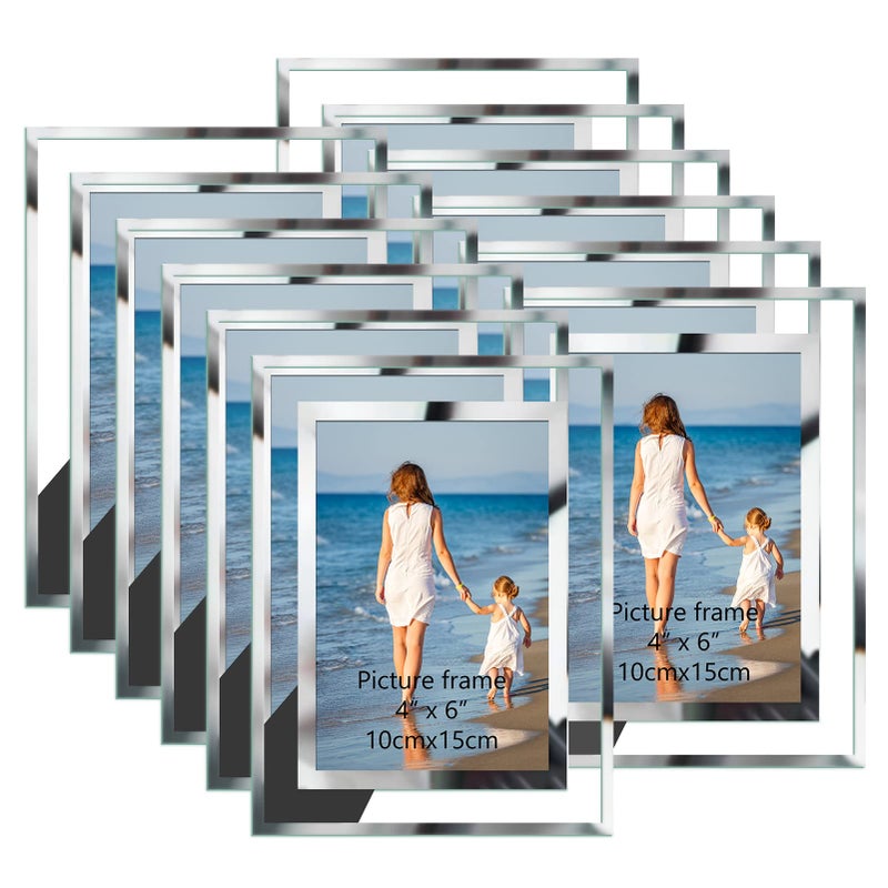 Hoikwo Bulk 4x6 Picture Frames, 12 Packs Silver Photo Frames 4 by 6, Glass Wedding Frames 4x6, Clear Mirror Wedding Photo Frames, Only for Tabletop Display Vertically or Horizontally - Image 1