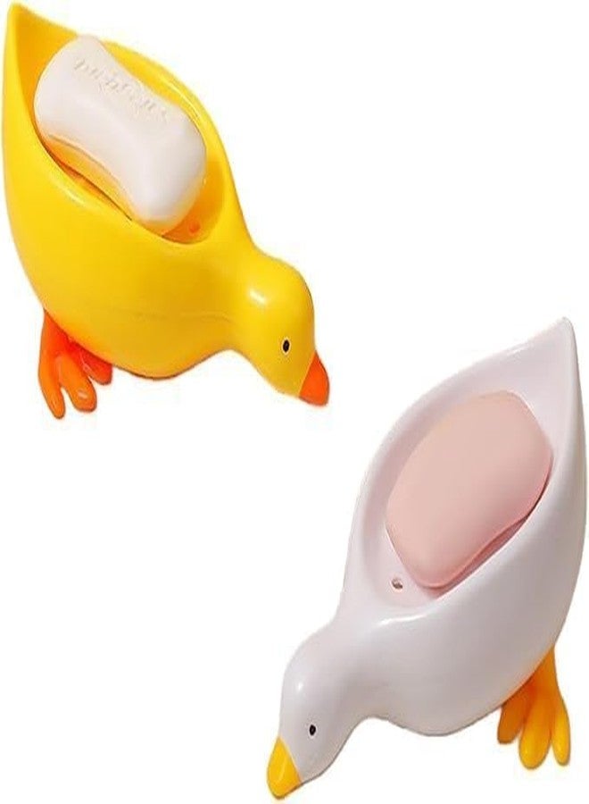 PLIRAXY Wall Mounted Soap Box with Flip Cover and Drain Tray | Detachable Inner Support | Adhesive Sticker Installation | ABS Soap Holder for Bathroom (Duck Soap Dish) - Image 1