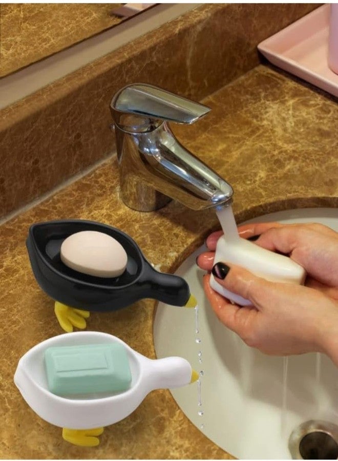 PLIRAXY Wall Mounted Soap Box with Flip Cover and Drain Tray | Detachable Inner Support | Adhesive Sticker Installation | ABS Soap Holder for Bathroom (Duck Soap Dish) - Image 2