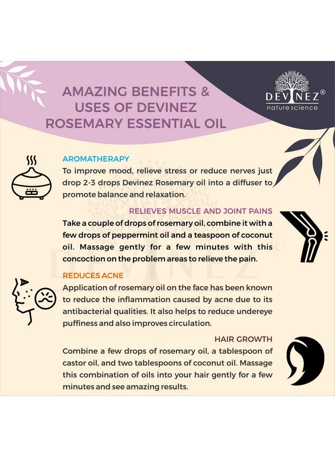 Devinez Rosemary Essential Oil 50Ml In Glass Bottle 100% Pure Natural Undiluted & Therapeutic Grade Natural Relaxant Skin Care Aromatherapy Hair Conditioner - Image 4