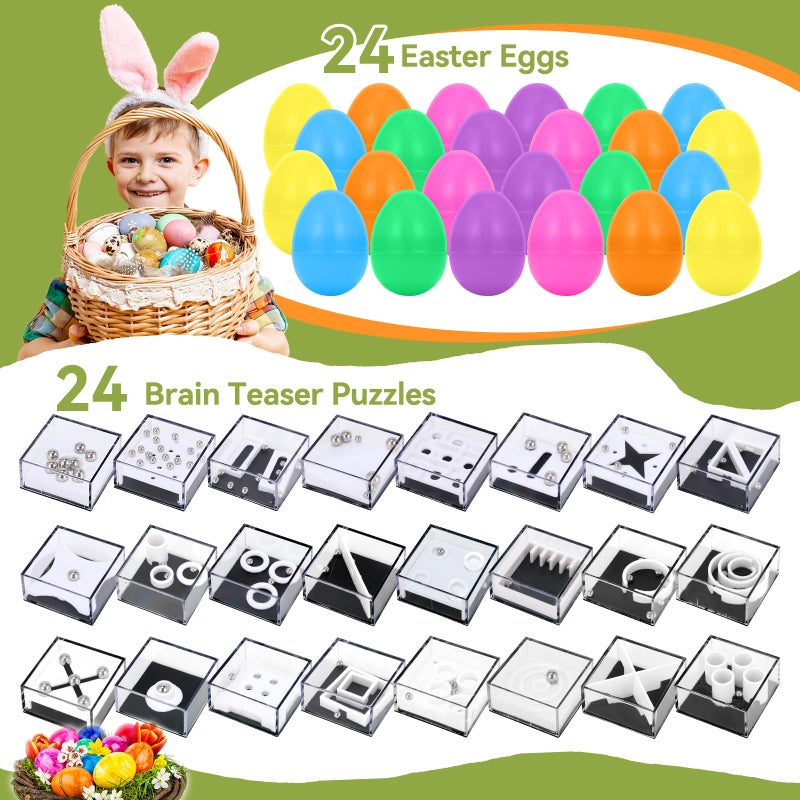 Mytothfy 24 Pack Prefilled Easter Eggs with Maze Cube Puzzle Toys, Easter Eggs Filled for Kids Boys Girls, Easter Basket Stuffers for Kids Teens Adults, Easter Egg Fillers Hunt Game, Classroom Prize Supplies - Image 2