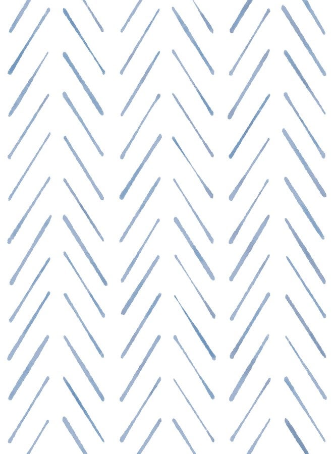 PeonyQueen Peel and Stick Wallpaper Herringbone Striped Wallpaper 17.3"x78.8" White and Blue Wallpaper Boho Contact Paper Self Adhesive Removable Wallpaper Decorative for Bedroom Bathroom Cabinets Vinyl Roll - Image 1