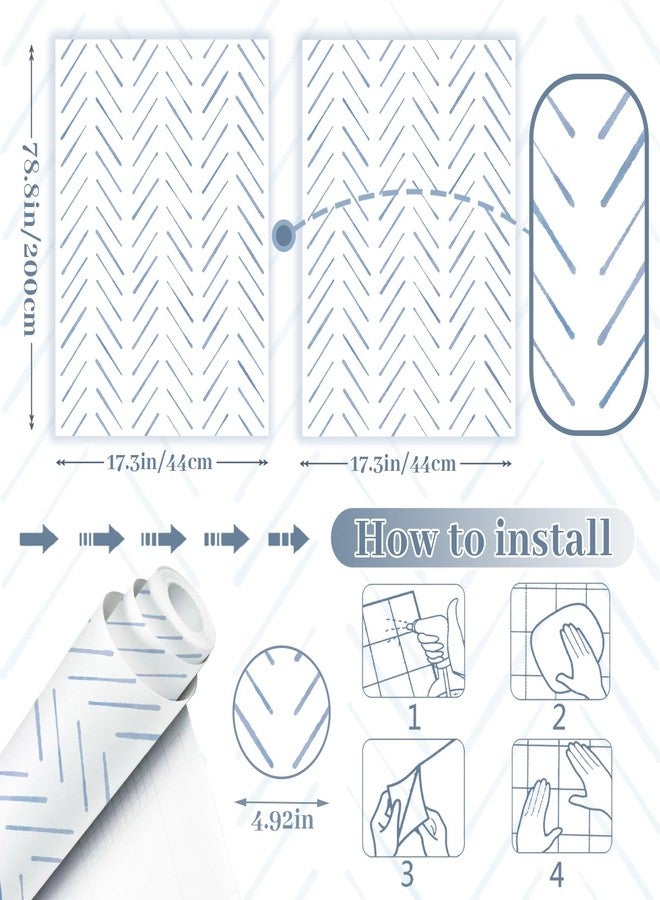 PeonyQueen Peel and Stick Wallpaper Herringbone Striped Wallpaper 17.3"x78.8" White and Blue Wallpaper Boho Contact Paper Self Adhesive Removable Wallpaper Decorative for Bedroom Bathroom Cabinets Vinyl Roll - Image 3