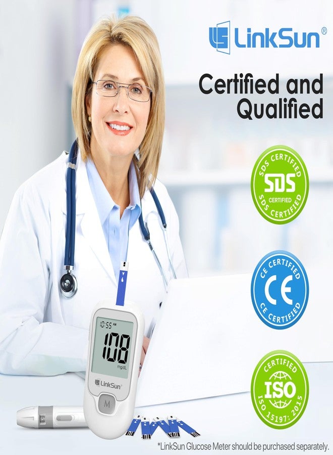 LinkSun Diabetic Blood Test Strips*100, Used for G-425-1,G-425-2V, G-425-3, G-427B Blood Glucose Monitor Only, 0.7μl Blood Sample, Accurate Measurement, Results in 5 Seconds, 2 Bottles of 50 Pc - Image 3