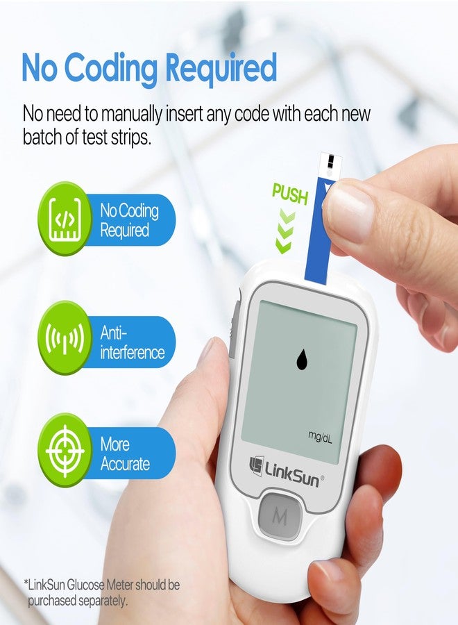 LinkSun Diabetic Blood Test Strips*100, Used for G-425-1,G-425-2V, G-425-3, G-427B Blood Glucose Monitor Only, 0.7μl Blood Sample, Accurate Measurement, Results in 5 Seconds, 2 Bottles of 50 Pc - Image 4