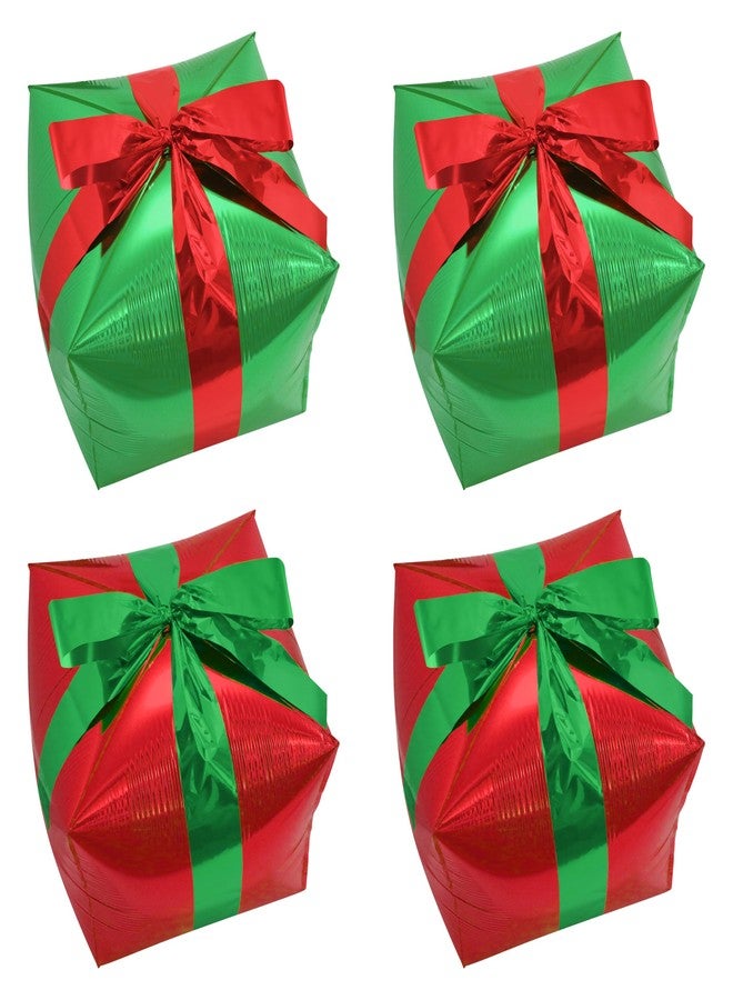 Deermon Red Green Square Cube Present Shaped Balloons, Jumbo 4D Christmas Mylar Foil Gift Box Balloon With Silver Ribbon For Xmas Baby Shower Birthday Weeding New Year Party Decoration Supplies - Image 1