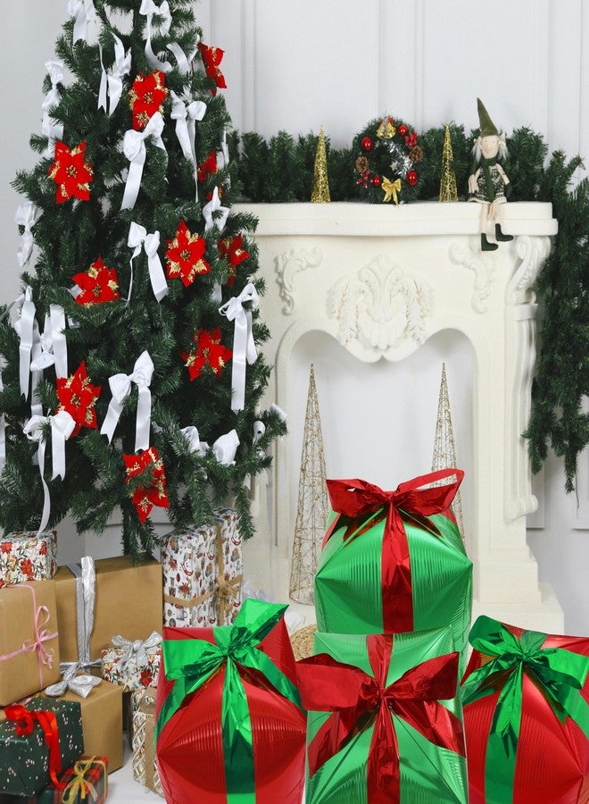 Deermon Red Green Square Cube Present Shaped Balloons, Jumbo 4D Christmas Mylar Foil Gift Box Balloon With Silver Ribbon For Xmas Baby Shower Birthday Weeding New Year Party Decoration Supplies - Image 3