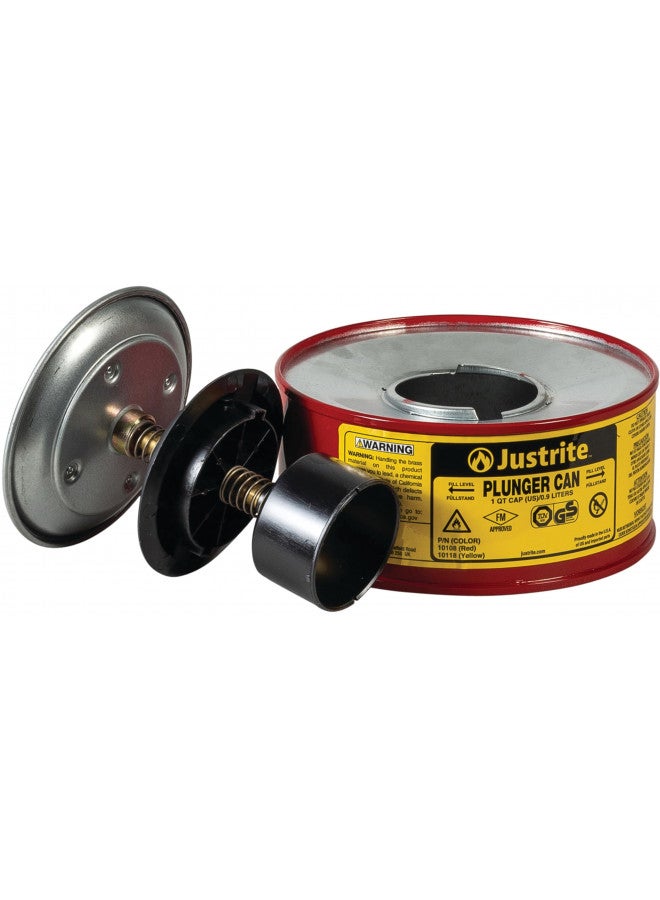 Justrite Justrite - 10108 1 Quart Red Galvanized Steel Safety Plunger Can with 5" Dasher Plate and BrassRyton Plunger Assembly (for Flammables)  - Image 3