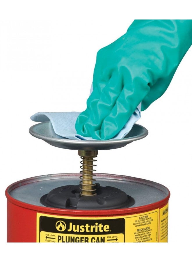 Justrite Justrite - 10108 1 Quart Red Galvanized Steel Safety Plunger Can with 5" Dasher Plate and BrassRyton Plunger Assembly (for Flammables)  - Image 2