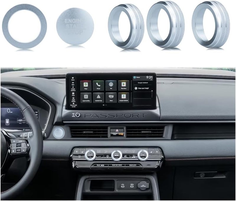 HDUFC for Honda 2026 Passport Interior Accessories, Aluminum Alloy one-Button Start Cover/Ring, air Conditioning knob, 5-Piece Set (Silver) - Image 1