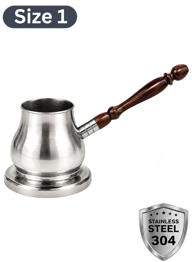 Happy Home Stainless Steel Coffee Pot with Wooden Handle Size 1 - Image 1