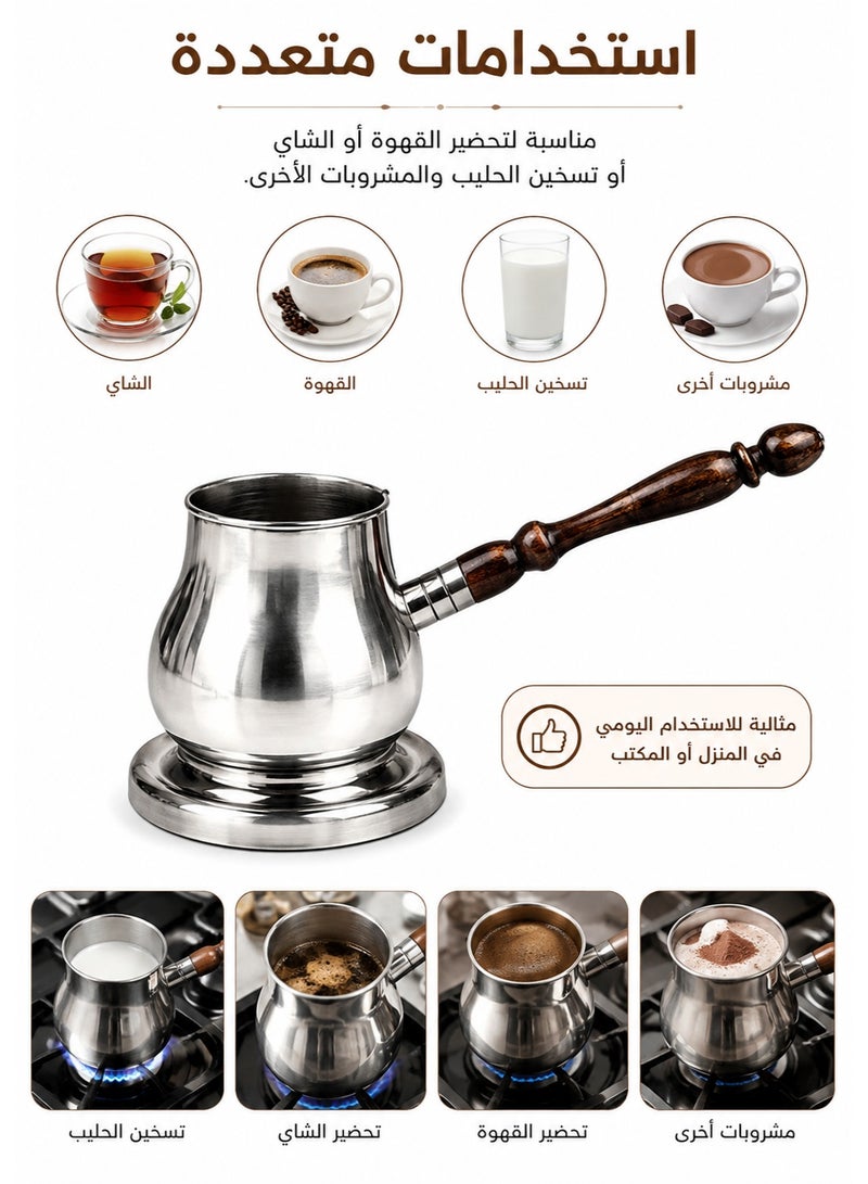 Happy Home Stainless Steel Coffee Pot with Wooden Handle Size 1 - Image 5
