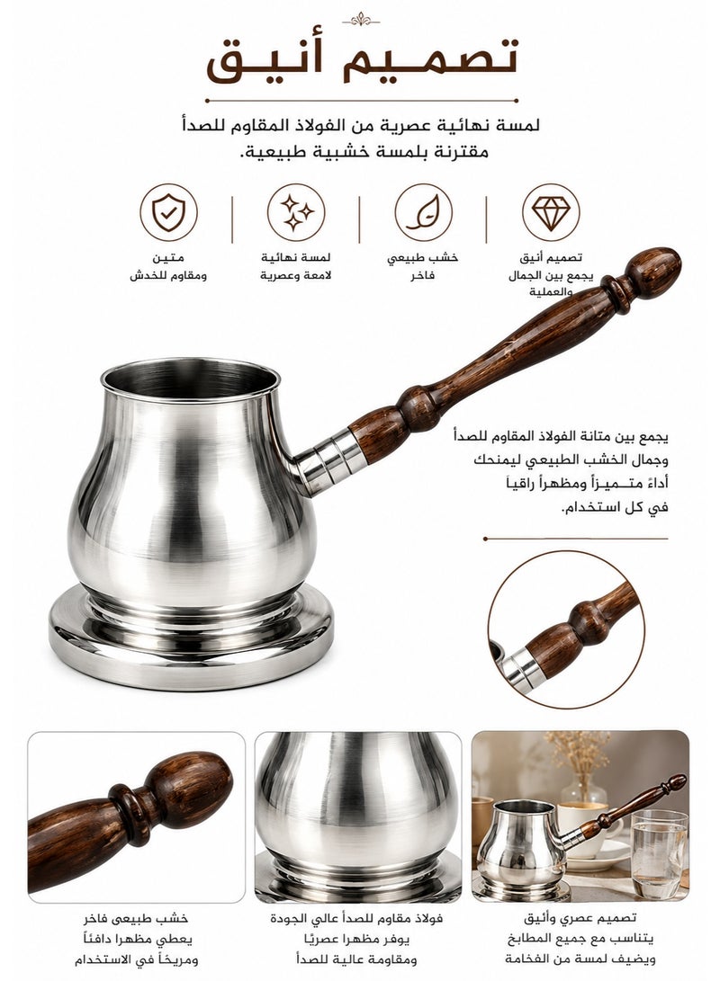Happy Home Stainless Steel Coffee Pot with Wooden Handle Size 1 - Image 4