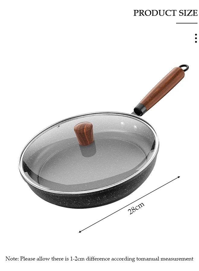 DUNISO Ceramic Lightweight Frying Pan Skillet Thickened Bottom,28cm Healthy Non-Stick 0 Fluorine Washable Coating Pans with Heat-Resistant Hanging Handle Thickened Glass Lid,Durable Wear and High Temperature Resistance Omelette Pan Compatible with All Stovetops,Ideal Frying, Cooking, Sauteing - Image 2