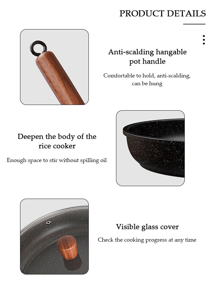 DUNISO Ceramic Lightweight Frying Pan Skillet Thickened Bottom,28cm Healthy Non-Stick 0 Fluorine Washable Coating Pans with Heat-Resistant Hanging Handle Thickened Glass Lid,Durable Wear and High Temperature Resistance Omelette Pan Compatible with All Stovetops,Ideal Frying, Cooking, Sauteing - Image 3