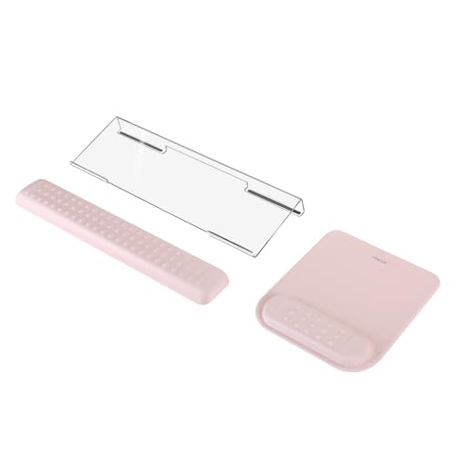 MOSISO Computer Keyboard StandWrist Rest Support for Keyboard Mouse Pad Set Ergonomic Massage Wrist Rest Set Easy Typing Working Acrylic Clear Stand for Office Home Pink - Image 1