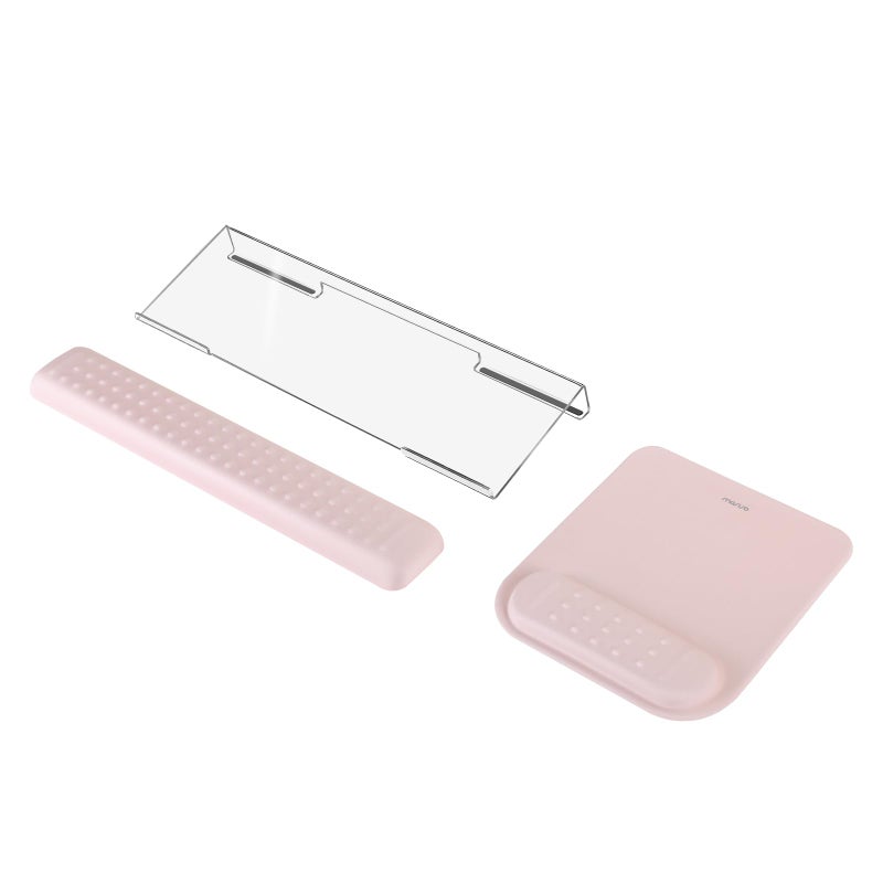 MOSISO Computer Keyboard StandWrist Rest Support for Keyboard Mouse Pad Set Ergonomic Massage Wrist Rest Set Easy Typing Working Acrylic Clear Stand for Office Home Pink - Image 2