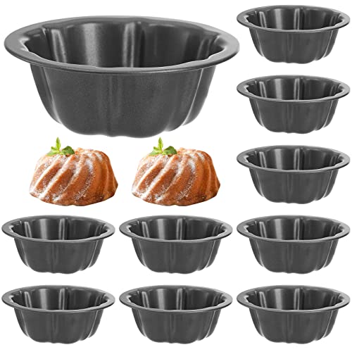 ZENFUN 10 Pcs Mini Flan Molds Pan, 4 Inches Fluted Cake Pan Nonstick, Carbon Steel Mini Flan Molds Pans, Cake Pans Reusable Tube Oven Baking Mold for Cupcake, Bread, Bavarois, Brownie - Image 1