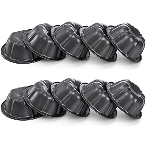 ZENFUN 10 Pcs Mini Flan Molds Pan, 4 Inches Fluted Cake Pan Nonstick, Carbon Steel Mini Flan Molds Pans, Cake Pans Reusable Tube Oven Baking Mold for Cupcake, Bread, Bavarois, Brownie - Image 4