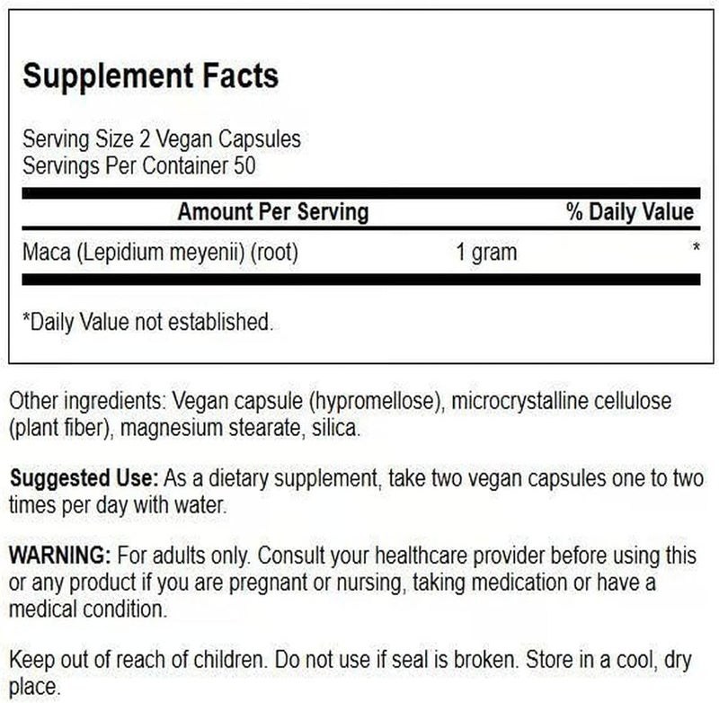 Swanson Full Spectrum Maca 500 mg - 100 Vegan Capsules - Image 2
