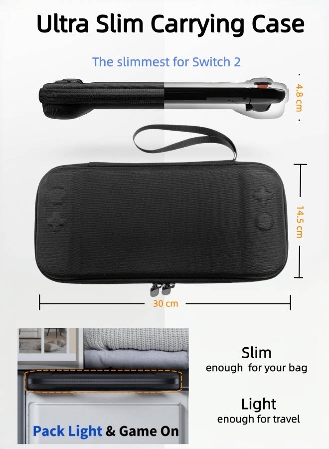CoolRabbie Switch 2 Slim Case 13 In 1 Bundle, Accessories Kit For Nintendo Switch 2：Slim Travel Storage Carrying Case With Switch 2 Crystal Cover Kit,6 Thumb Grips,2 HD Tempered Glass Screen Protectors With Alignment Frame,2 Cleaning Tools - Image 2