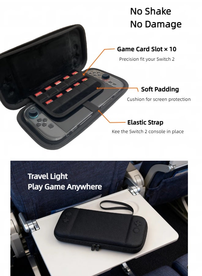 CoolRabbie Switch 2 Slim Case 13 In 1 Bundle, Accessories Kit For Nintendo Switch 2：Slim Travel Storage Carrying Case With Switch 2 Crystal Cover Kit,6 Thumb Grips,2 HD Tempered Glass Screen Protectors With Alignment Frame,2 Cleaning Tools - Image 3