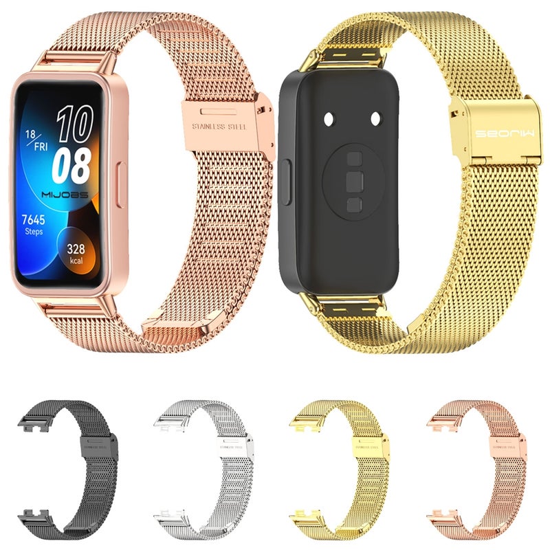 erorex For Huawei Band 8 / 9 / 10 Milan Buckle Stainless Steel Watch Band(Rose Gold) - Image 4