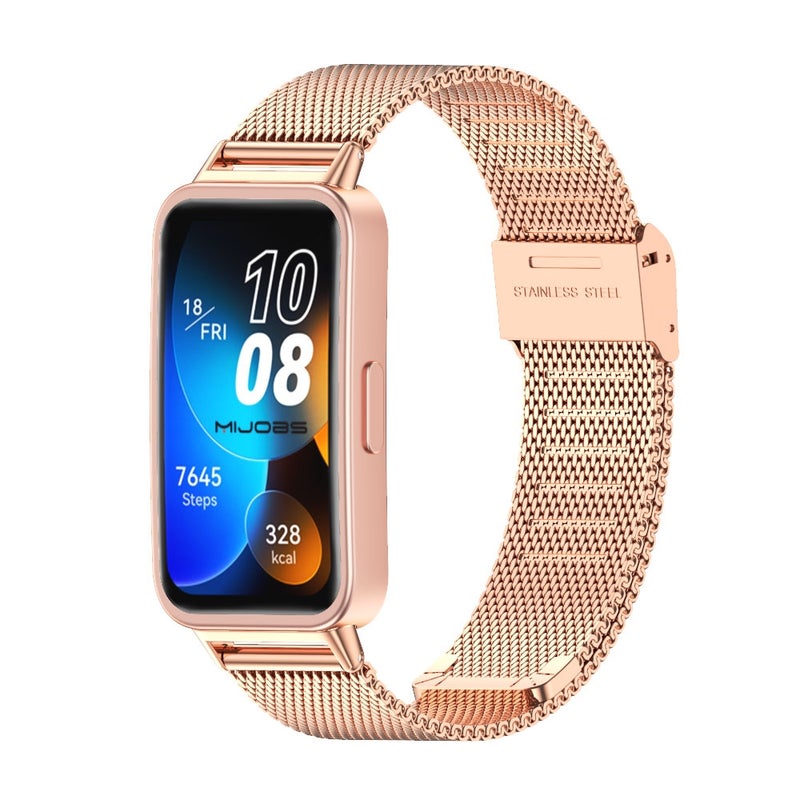 erorex For Huawei Band 8 / 9 / 10 Milan Buckle Stainless Steel Watch Band(Rose Gold) - Image 1