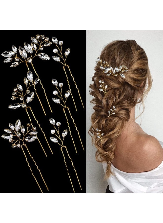 La Jolie Jasmin 6 Pieces Bride Hair Pins Rhinestones Gold Hair Accessories for Women Crystal Wedding Hair Piece for Bride Women Girls Bridesmaids (Gold) - Image 1
