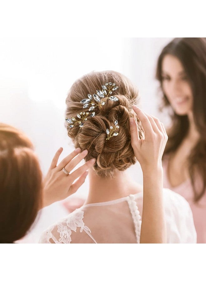 La Jolie Jasmin 6 Pieces Bride Hair Pins Rhinestones Gold Hair Accessories for Women Crystal Wedding Hair Piece for Bride Women Girls Bridesmaids (Gold) - Image 2