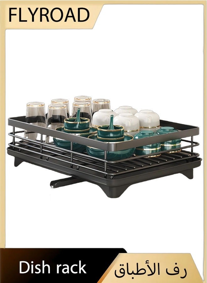 FLYROAD Dish Rack Adjustable Single Tier Dish Storage Rack Kitchen Handy Dish Drainer Storage Rack Kitchen Kitchen Counter(Black-Single-Layer) - Image 1