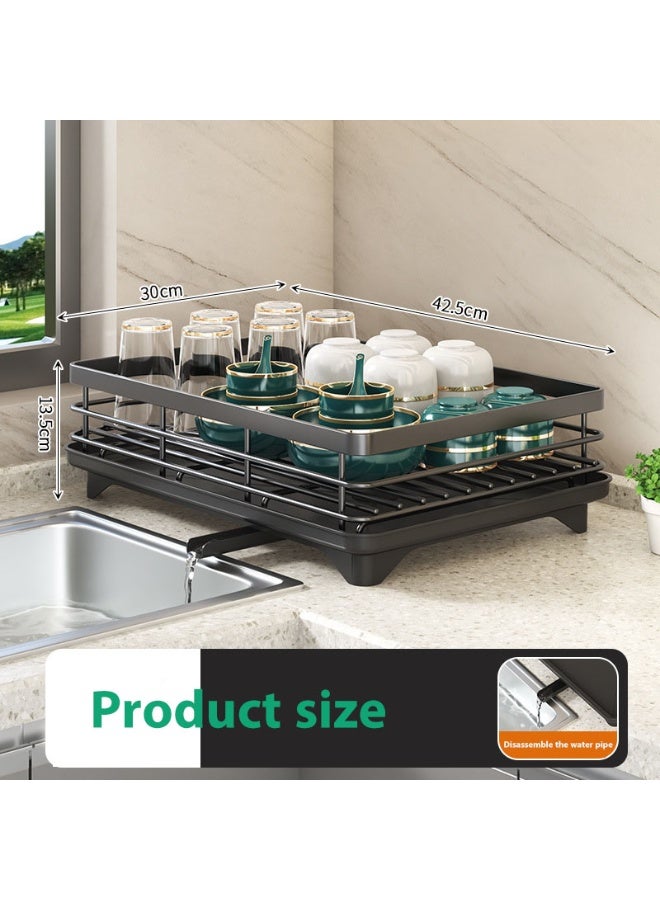 FLYROAD Dish Rack Adjustable Single Tier Dish Storage Rack Kitchen Handy Dish Drainer Storage Rack Kitchen Kitchen Counter(Black-Single-Layer) - Image 5