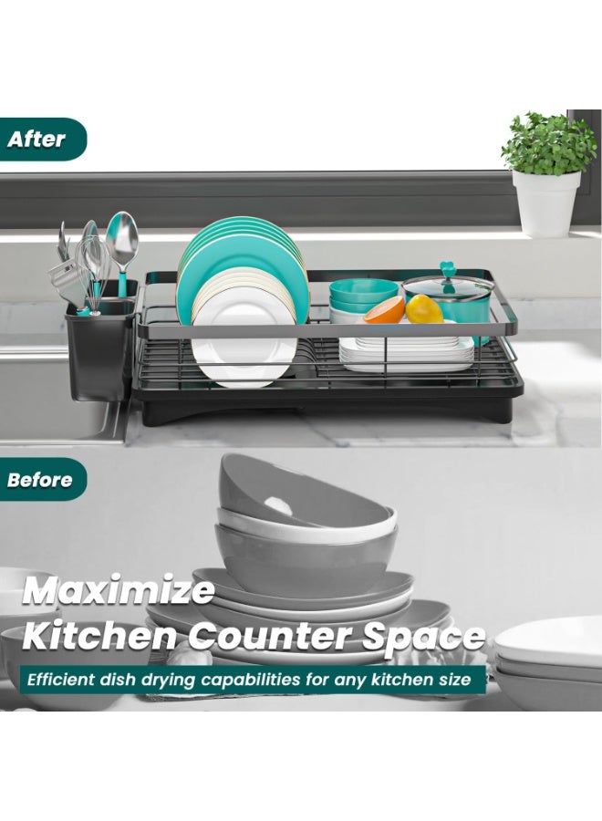 FLYROAD Dish Rack Adjustable Single Tier Dish Storage Rack Kitchen Handy Dish Drainer Storage Rack Kitchen Kitchen Counter(Black-Single-Layer) - Image 4