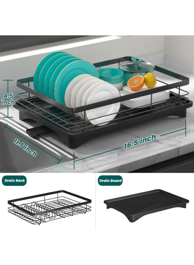 FLYROAD Dish Rack Adjustable Single Tier Dish Storage Rack Kitchen Handy Dish Drainer Storage Rack Kitchen Kitchen Counter(Black-Single-Layer) - Image 3