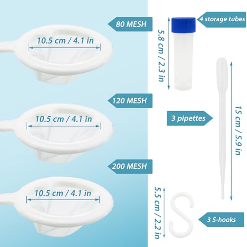 Niuohoy Baby Brine Shrimp Net Sieve 80, 120, 200 Mesh kit with 3 Hooks, 3 Pipettes and 5 Storage Tubes for Brine Shrimp Hatchery Filter Fry Eggs and Hatching Baby Fish Separator (14pcs Parts) - Image 4