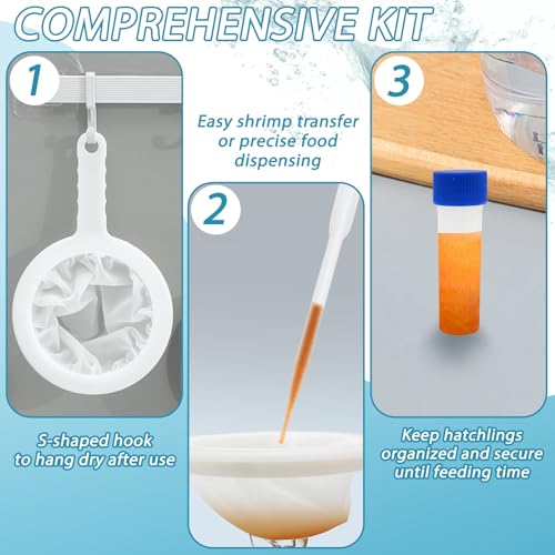 Niuohoy Baby Brine Shrimp Net Sieve 80, 120, 200 Mesh kit with 3 Hooks, 3 Pipettes and 5 Storage Tubes for Brine Shrimp Hatchery Filter Fry Eggs and Hatching Baby Fish Separator (14pcs Parts) - Image 2