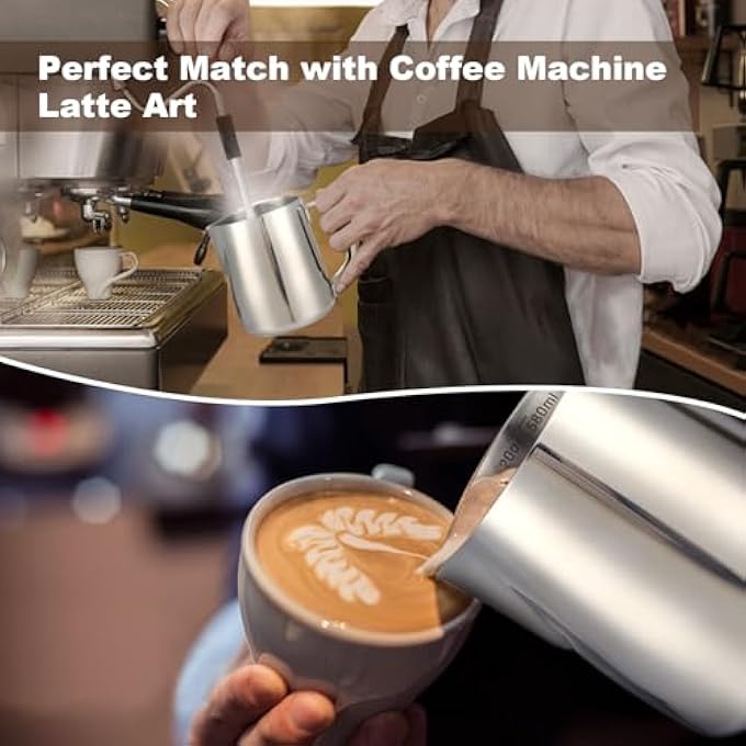 LifHap Milk Frothing Pitcher 20Oz600Ml Milk Steaming Frother Cup Barista Cappuccino Latte Art Milk Jug With Decorating Pen Stainless Steel Espresso Coffee Bar Accessories Tools - Image 3