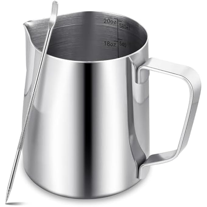 LifHap Milk Frothing Pitcher 20Oz600Ml Milk Steaming Frother Cup Barista Cappuccino Latte Art Milk Jug With Decorating Pen Stainless Steel Espresso Coffee Bar Accessories Tools - Image 1