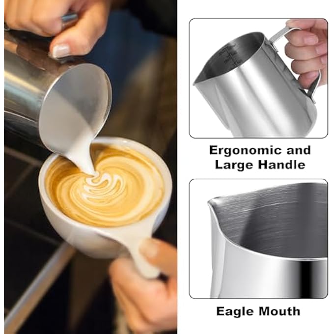 LifHap Milk Frothing Pitcher 20Oz600Ml Milk Steaming Frother Cup Barista Cappuccino Latte Art Milk Jug With Decorating Pen Stainless Steel Espresso Coffee Bar Accessories Tools - Image 4