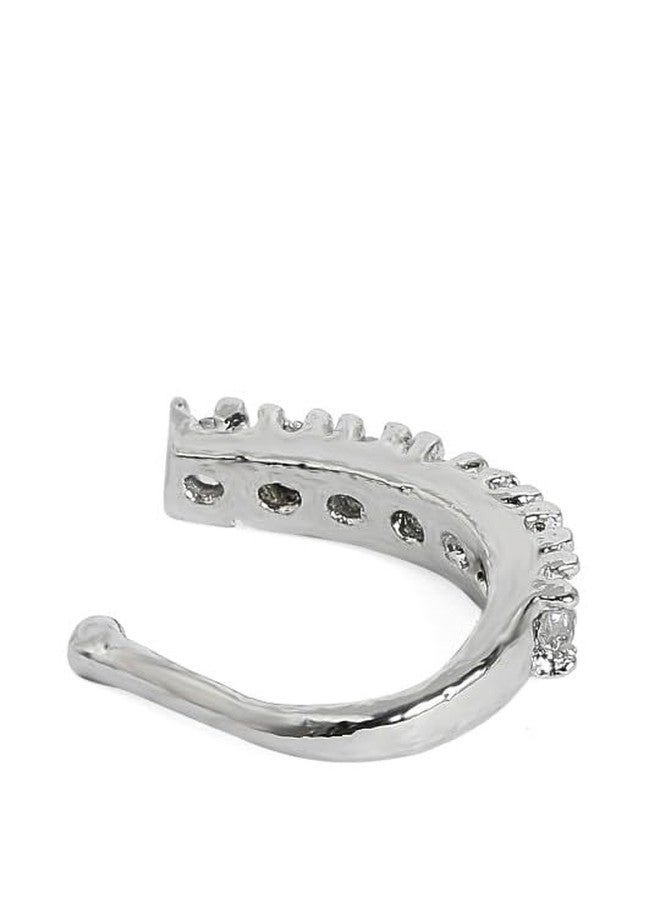 Rubans Silver-Plated White CZ- Stone Studded Handcrafted Nose Clip - Image 4