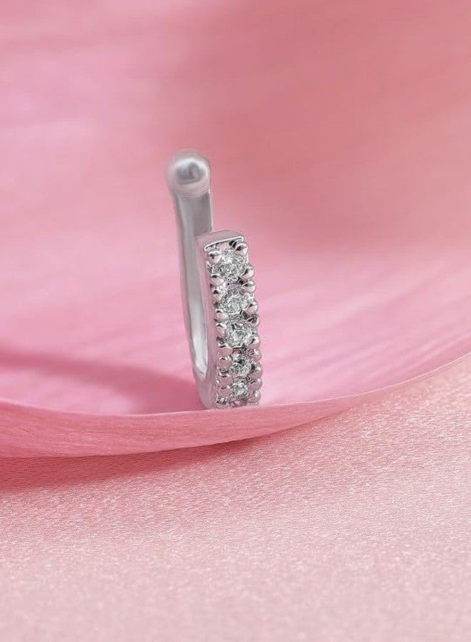Rubans Silver-Plated White CZ- Stone Studded Handcrafted Nose Clip - Image 3