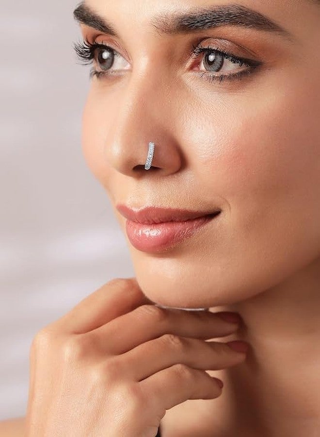 Rubans Silver-Plated White CZ- Stone Studded Handcrafted Nose Clip - Image 2